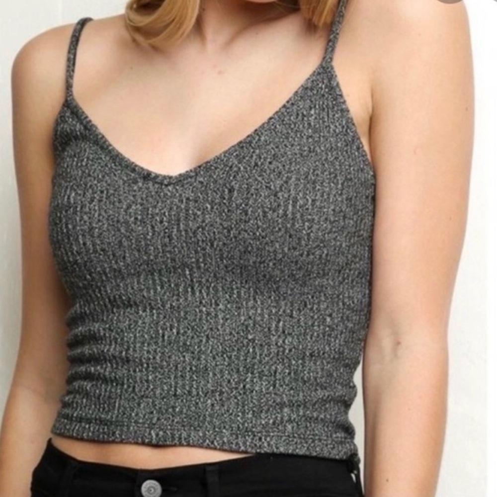 Brandy Melville Dark Charcoal Grey Gray V-Neck Sleeveless Ribbed Cami Top